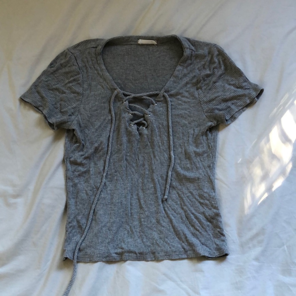 Grey Tight Front Tie Top